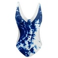 thumbnail image 3 of Cathalem One Piece Swimsuit High Neck Plunge Ruched Tummy Control Bathing Suit,Blue M, 3 of 3