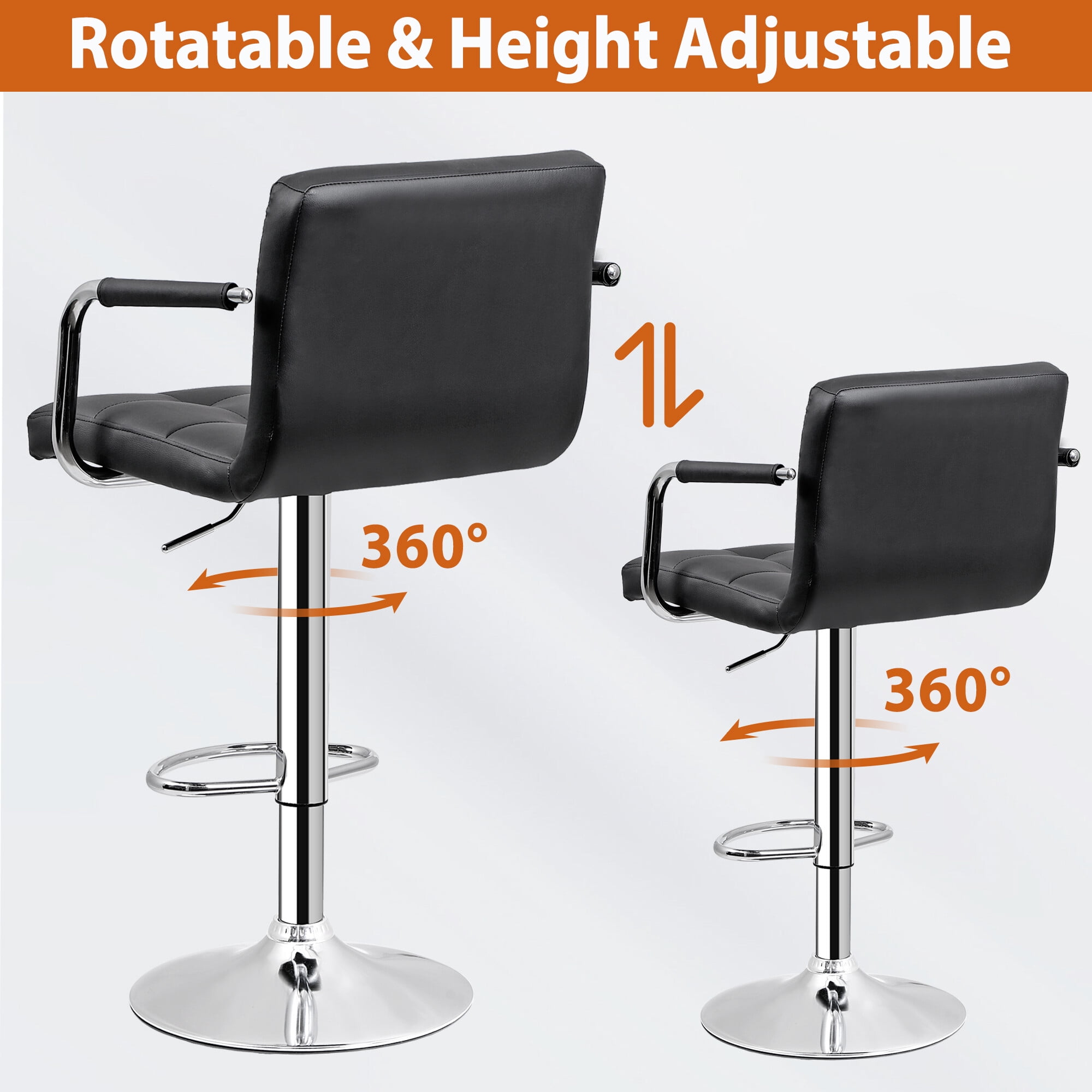 ZENY Adjustable Height Counter Bar Stools - Set of 2, Black