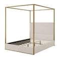 thumbnail image 3 of MODERNLUXE Queen Size Metal Canopy Bed with Tall Upholstered Headboard,Gold Four 4 Bed,No Box Spring Needed,Beige, 3 of 7