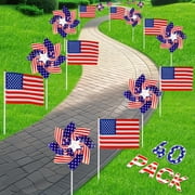 American Flag Patriotic Pinwheels, 4th of July Red White Blue Wind Spinners, Independence Day Decorations for Yard and Garden