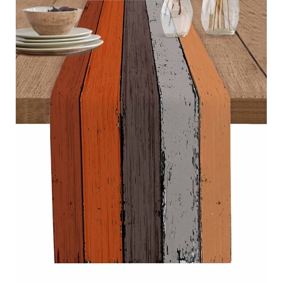 Boanket Burnt Orange Grey Table Runner - 70 Inch Long, Kitchen Dining Table Runner Dresser Scarves, Vintage Stripe Farmhouse Wood Grain Farmhouse Decor for Coffee Tables Wedding Party Banquet