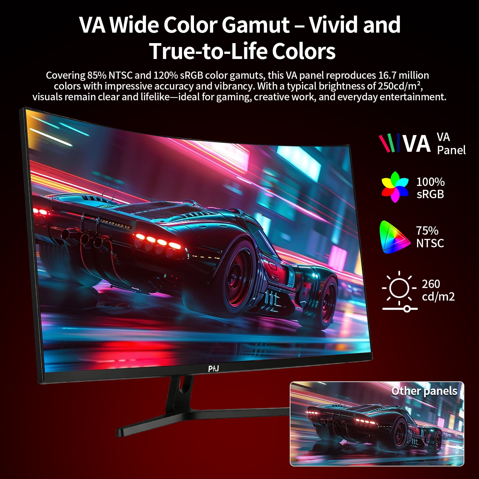 PIJ 32 Inch Curved Gaming Monitor Built-in Speakers, 4K UHD 1500R Immersive Screen, 160Hz Refresh Rate, 1ms, AMD FreeSync, 120% sRGB VA Panel, HDMI 2.1 x2/DP 1.4 x2, Wall Mountable