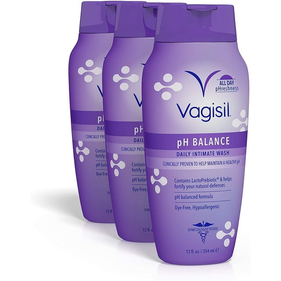 Vagisil pH Balanced Daily Intimate Feminine Wash for Women, Gynecologist Tested, Hypoallergenic, 12 Ounce- Pack of 3 (Packaging May Vary)
