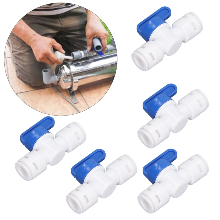 4 Pcs 1/4 Inch Inline Shut Off Ball Valve - Quick Connect Plastic Fittings For Water Purifier RODI Systems
