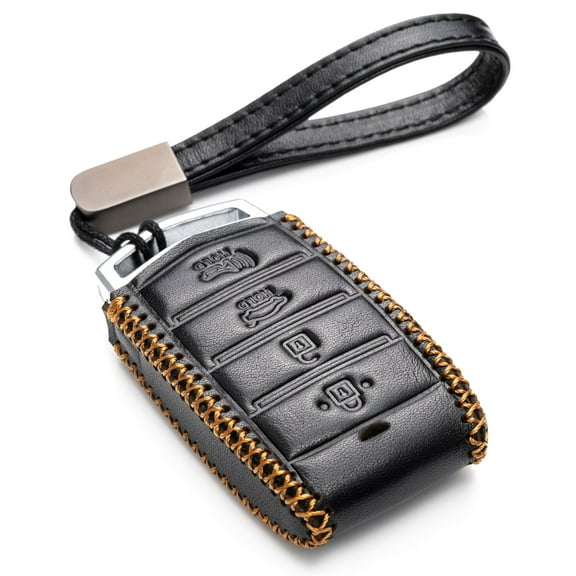 Vitodeco Leather Key Fob Case Compatible for 2017-2020 Genesis G70, G80, G90, Tailgate, 4-Button, Black