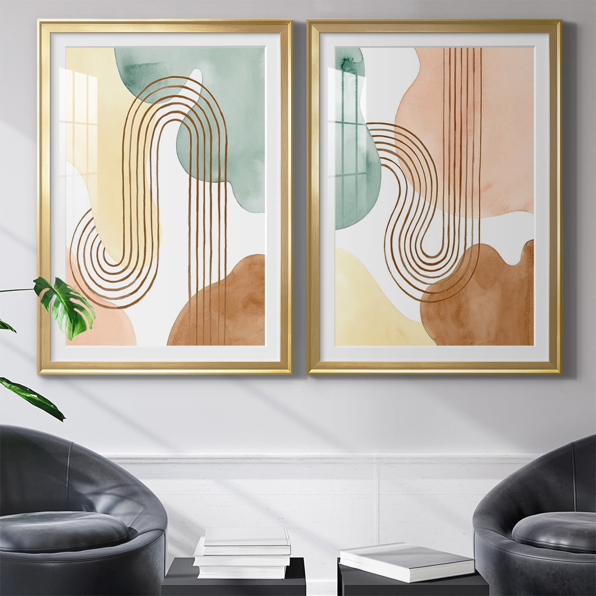Wexford Home Spring Shapes I Premium Framed Print, 26.5" x 36.5" - Ready to Hang, Gold (Set of 2)