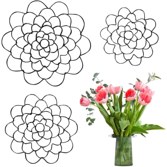 3 Pieces Flower Arranger Holder Reusable Flower Frog Stainless Steel Flower Lid Arranger Metal Insert Floral Round Organizer for Arrangement Plant Fixation,Black