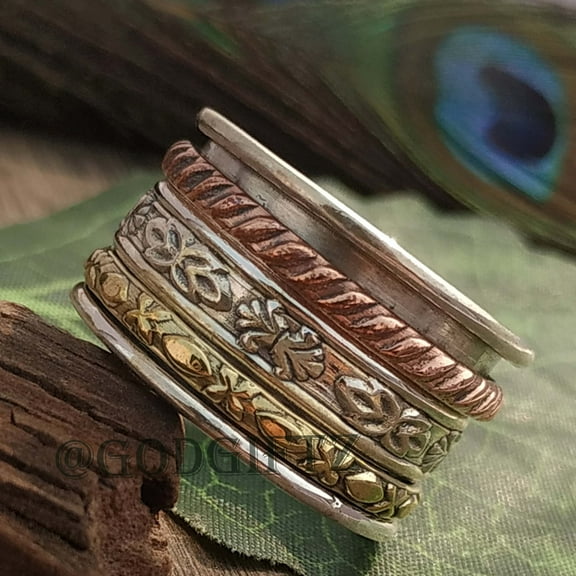 Designer Wide Band Spinner Ring, 925 Sterling Silver Ring Jewelry, Fidget Meditation Spinner Ring, Spinning Ring, Worry Boho Statement Ring