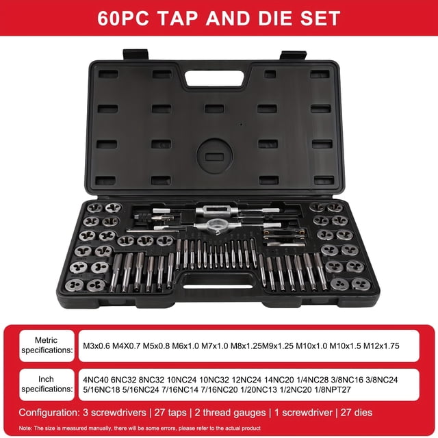HLONK Tap And Die Set - 40pcs Bearing Steel Taps And Dies Essential Threading Tool For Cutting External And Internal Threads With Accessories