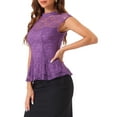 thumbnail image 4 of INSPIRE CHIC Women's Lace Floral Crochet Round Neck Sleeveless Peplum Blouse Top S Dark Purple, 4 of 5