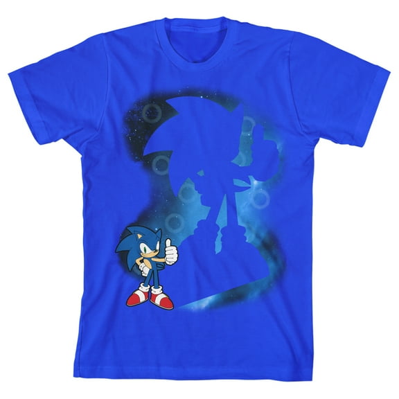 Sonic the Hedgehog Classic Sonic Shadow Cut-out Boy's Royal Blue T-shirt-Medium