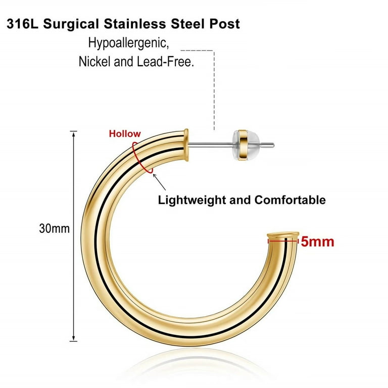 Hoop Earrings 30mm Stainless Steel Post Hoop Earrings 30mm Stainless Steel Post