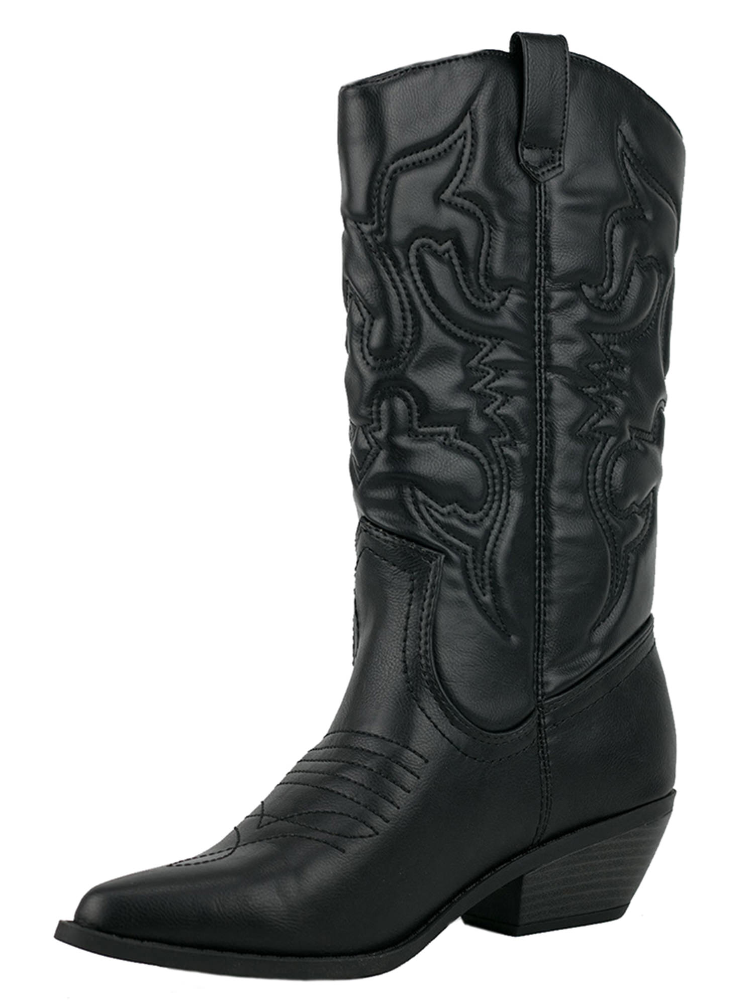 Reno Black Soda Cowboy Western Stitched Boots Women Cowgirl Boots Pointy Toe Knee High - image 1 of 3