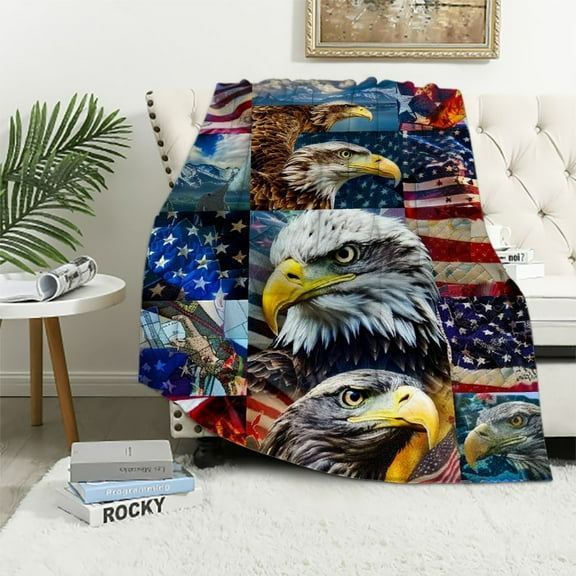 Qinduosi Texas American Flag Blanket Gifts- Patriotic Bald Eagle Lovers Themed Throw for Boys Men Dad Adults Kids Soft Fuzzy Fleece Cozy Plush Bed Couch Bedroom Decor Lightweight Blanket "