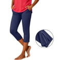 thumbnail image 2 of Oiangi Capri Leggings with Pockets for Women High Waist Stretchy Yoga Capris Slim Fit Zipper Hem Workout Crop Pants Navy L, 2 of 8