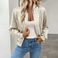 thumbnail image 3 of Women's Metallic Zipper Up Bomber Jacket Casual Long Sleeve Stand Collar Lightweight Jacket Fall Coats Outfits Outerwear, 3 of 5