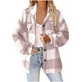 thumbnail image 5 of Jinhomg Womens Plaid Fleece Coats Winter Comfy Long Sleeve Warm Shacket Casual Loose Fit Button Down Lapel Collar Jacket with Pockets Pink M, 5 of 8