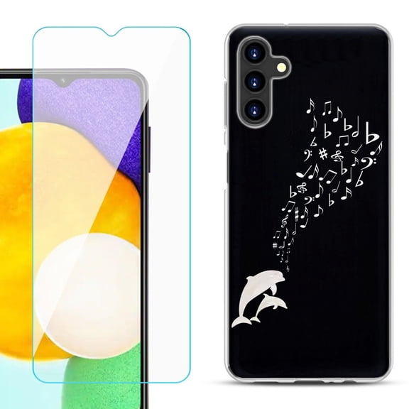 Slim-Fit TPU Fashion Phone Case for Samsung Galaxy A13 5G, with Tempered Glass Screen Protector, by OneToughShield ® - Dolphin Music