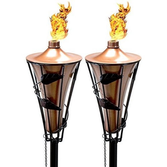 Matney Bamboo Torches - Includes Metal Oil Canisters with Bamboo Covers to Protect from Rain, Great for Outdoor Decorating, Luau, Tiki Parties, 5 ft" Long