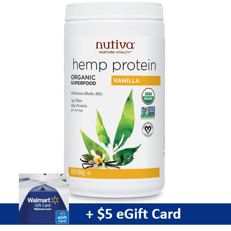 Nutiva Organic Hemp Protein Powder, Vanilla, 10g Protein, 1.0 Lb, with FREE $5 eGift Card Promo