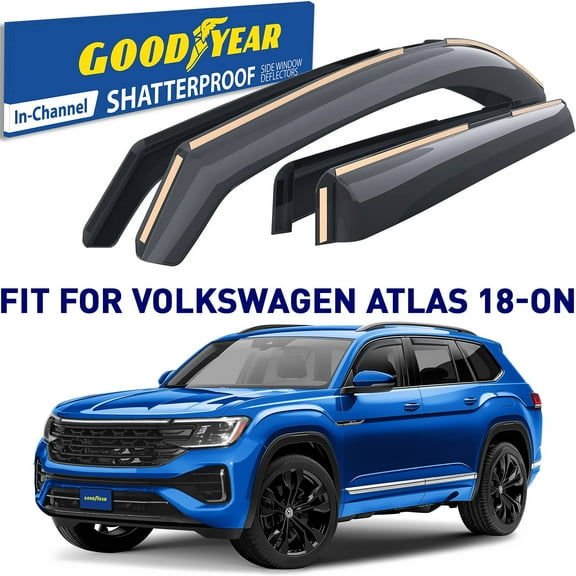 Goodyear Shatterproof in-Channel Window Deflectors for Volkswagen Atlas 2018-2022, Rain Guards, Window Visors for Cars, Vent Deflector, Car Accessories, 4 pcs - GY007701