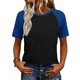 thumbnail image 1 of Camisetas de manga corta de verano para las mujeres Moda casual de manga de Raglan Color bloqueado Top, blusa de manga corta de las mujeres para la primavera, 1 of 8