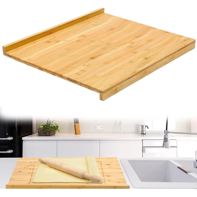 YYRZZ Reversible Bamboo Pastry Board, Large Bamboo Wooden Cutting Board with Counter Edge Reversible Pastry Board for Kitchen Chopping Board Butcher Block with Lip for Counter Table Top