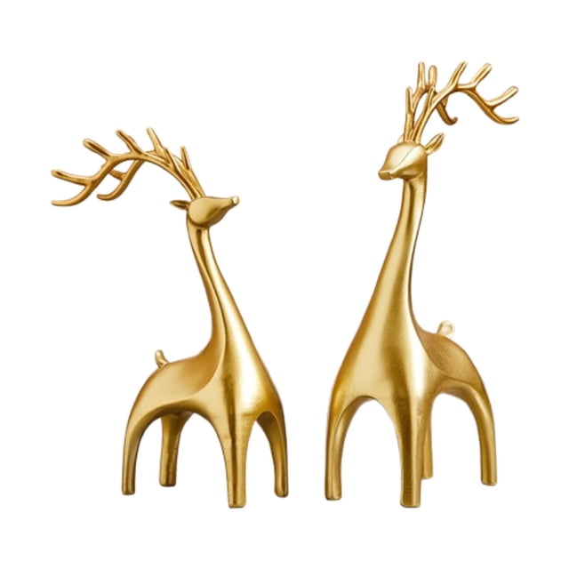 1 par de estatuas de alce y ciervo, figuras de resina, esculturas modernas para centro de mesa y escritorio. Dorado