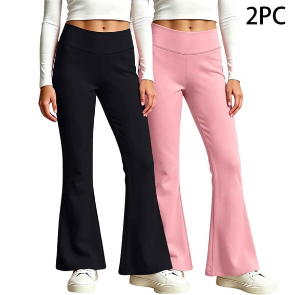 BXJX Girls Leggings 2 Pieces 10-12, Sports Elastic Waist Stretchy Slim Base Layer Flare Pants