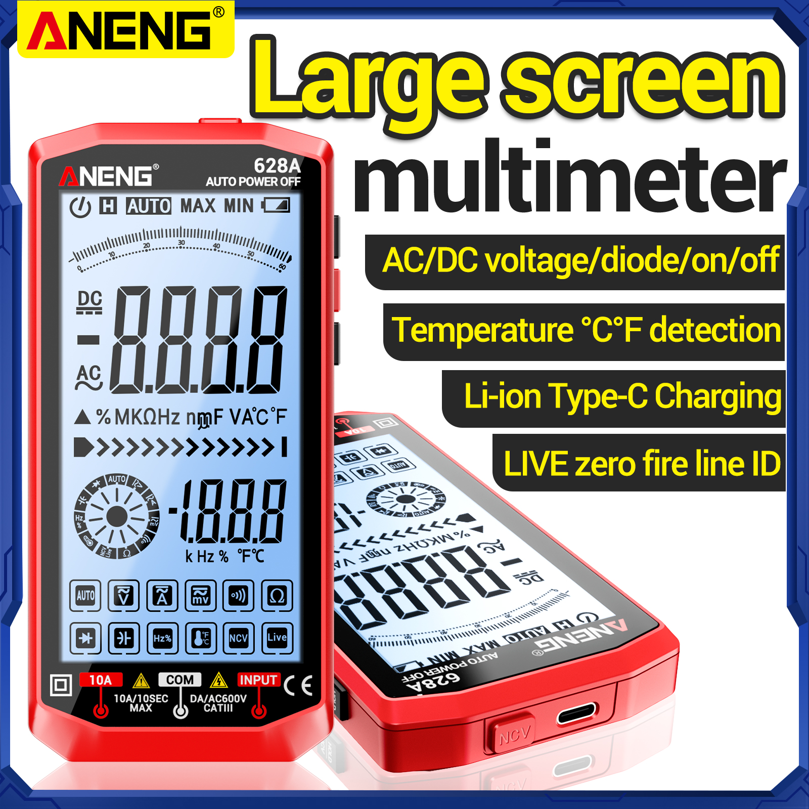 ANENG Digital Multimeter 628A 4.5" Large Backlit Screen