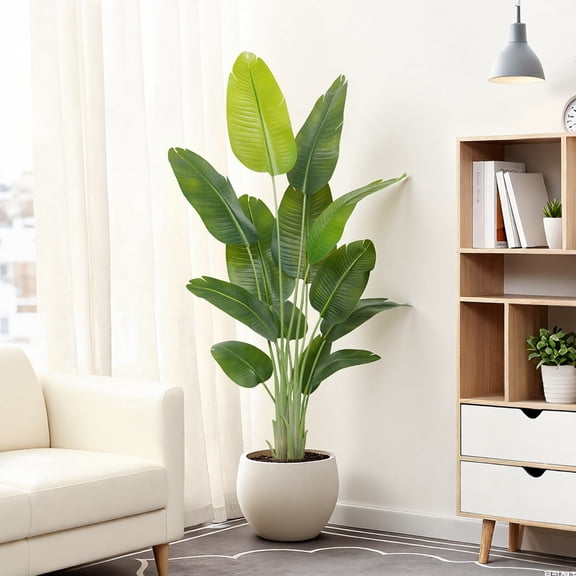 Artificial Bird of Paradise Plant 6Ft Tall Fake Tropical Palm Tree Large Fake Plants with 13 Silk Banana Leaves Faux Plant Indoor Decor Trees with White Pot for Home Bedroom Living Room Office