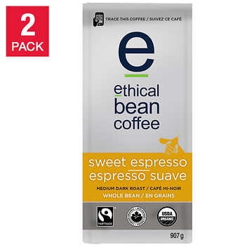 Ethical Bean Coffee Sweet Espresso Medium Dark Roast Whole Bean Coffee, 2-pack