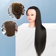 Hair Training Head Mannequin Head Hairstyling Multipurpose Long Hair Manikin Doll Head for Cutting DIY Cosmetology School Students Braid , Black with Makeup