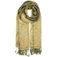 thumbnail image 2 of Luxurious Double Layered Jacquard Big Paisley Pashmina Shawl Wrap Scarf Olive, 2 of 7