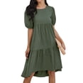 thumbnail image 4 of HUBERY Women Crew Neck Short Puff Sleeve Ruffled Keyhole Back Midi Dress, 4 of 6