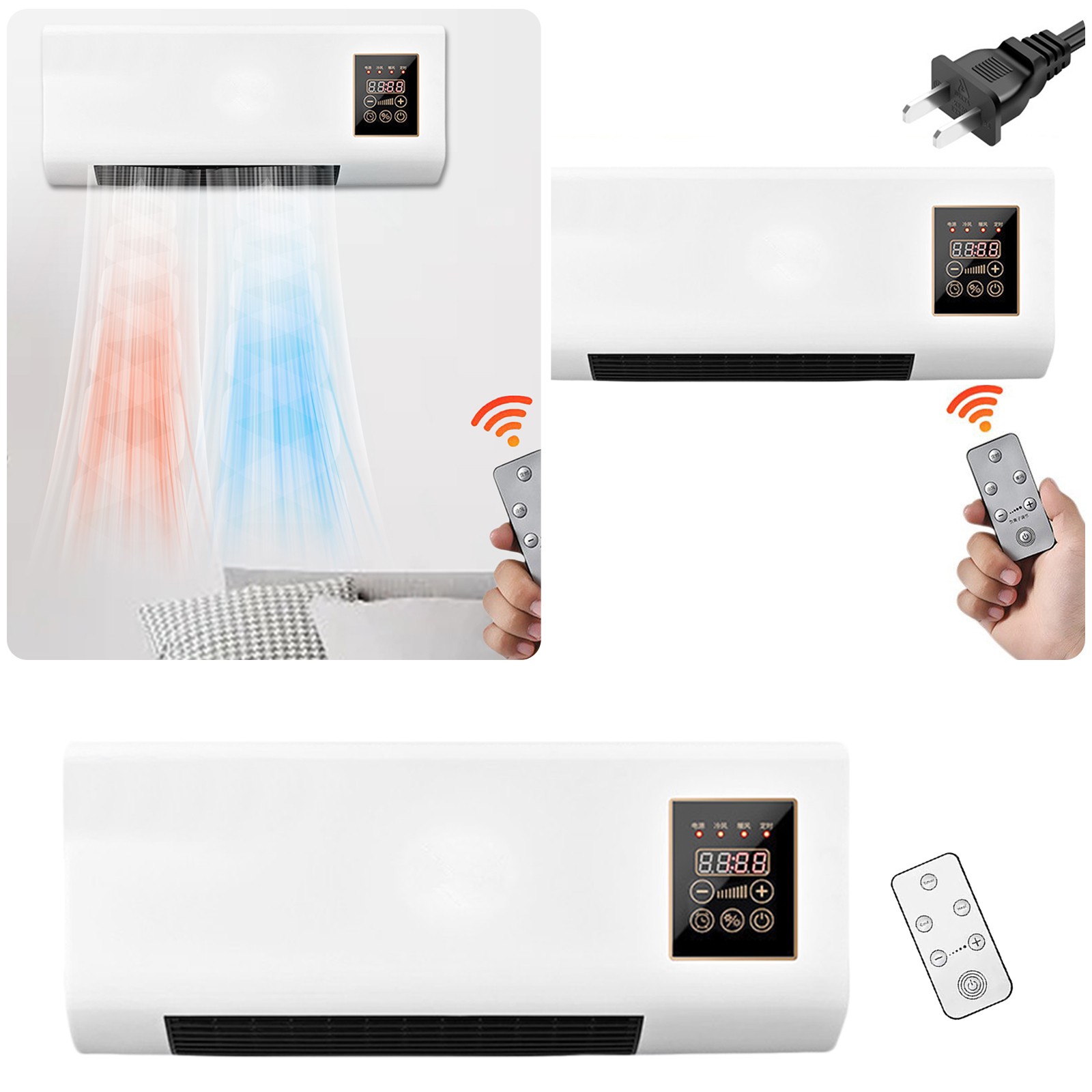 2-in-1 Wall Mounted Electric Air Conditioner & Fan Heater With Remote