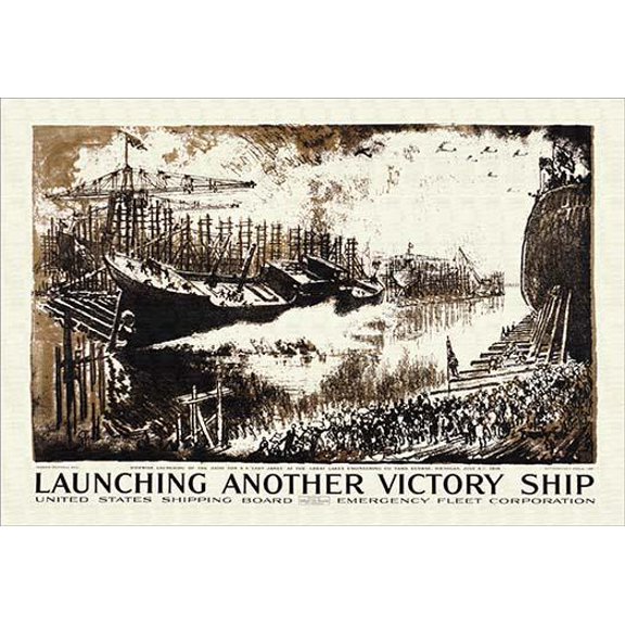 Launching Another Victory Ship- Fine Art Canvas Print (20" x 30")
