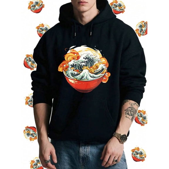 Funny HoodieRamen Wave Noodles Bowl Japan Pullover Hoodie, Unisex Sweatshirt With Hood Gift Idea,Holiday Men's Fashion Hoodies & Sweatshirts Graphic Hoodies Pullover Hoodie S-2xlChristmas Gifts