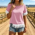 thumbnail image 2 of Admvng Women's T-Shirt Crew Neck Fringe Trim Short Sleeve Solid Casual Summer Tops, 2 of 7