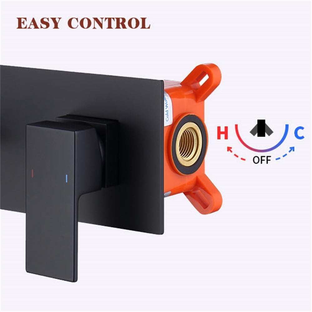 Tcbosik Wall Mount Faucet for Bathroom Sink or Bathtub, Single Handle Faucet with Brass Long Spout and 2 Holes, Rough-in Valve Included, Matte Black