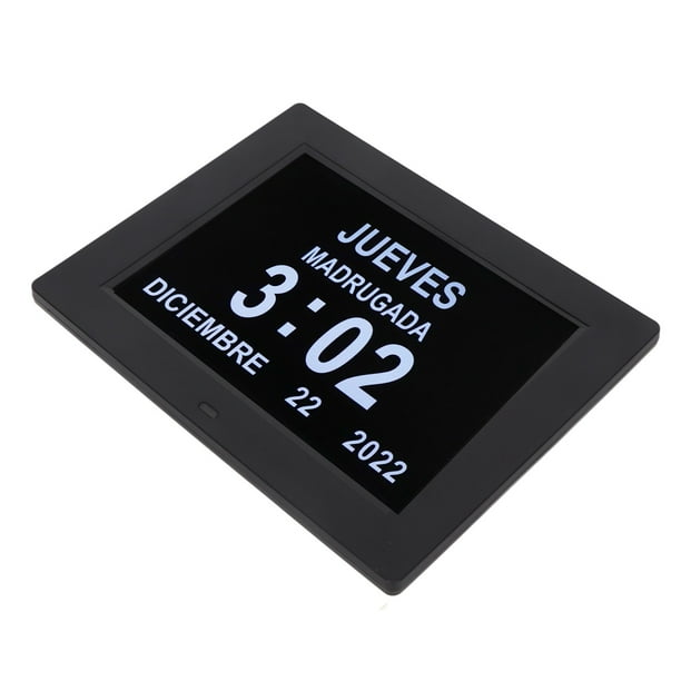Reloj De Calendario De Día Digital Recordatorios De Medición Automática Alarma Día Reloj Negro 8 Pulgadas Para Personas Mayores