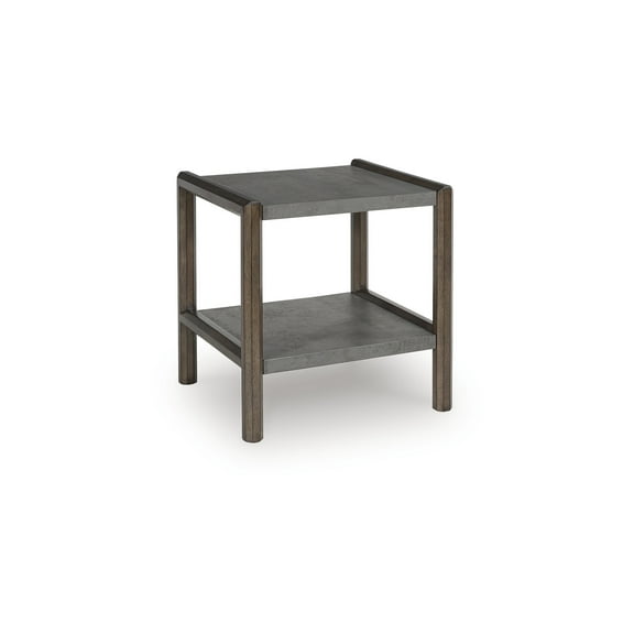Signature Design by Ashley Kallenny End Table - Dark Brown Oak Finish with Faux Cement Top, Open Display Shelf
