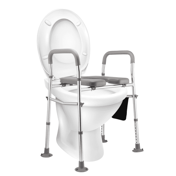 AMTPM Raised Toilet Seat with Handles - 400LBS Heavy Duty Elevated Toilet Seat, 8 Height & 2 Width Adjustable, Padded Seat with Suction Cup Feet, Toilet Safety Frame for Seniors, Elderly, Post Surger