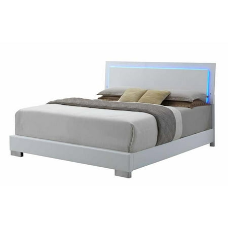 Contemporary Sleek Eastern King Bed - Coaster Contemporary Eastern King Bed With Glossy White Finish 203500KE