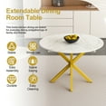 thumbnail image 5 of PORKISS 59" Extendable Round Dining Table for 6, Modern Kitchen Table with Carbon Steel Base, Dining Room Table with Thickened Marble-veined Tabletop, Perfect for Small Space, White+Gold, 5 of 10