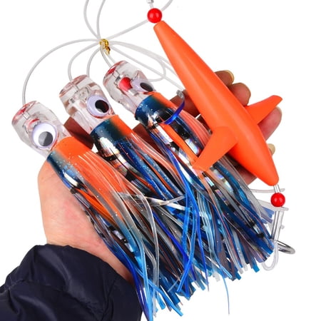 Mosiee 6/9inch Swimming Bait Squid Skirt Trolling Lure for Tuna Mackerel Sea Fishing Orange 6inch