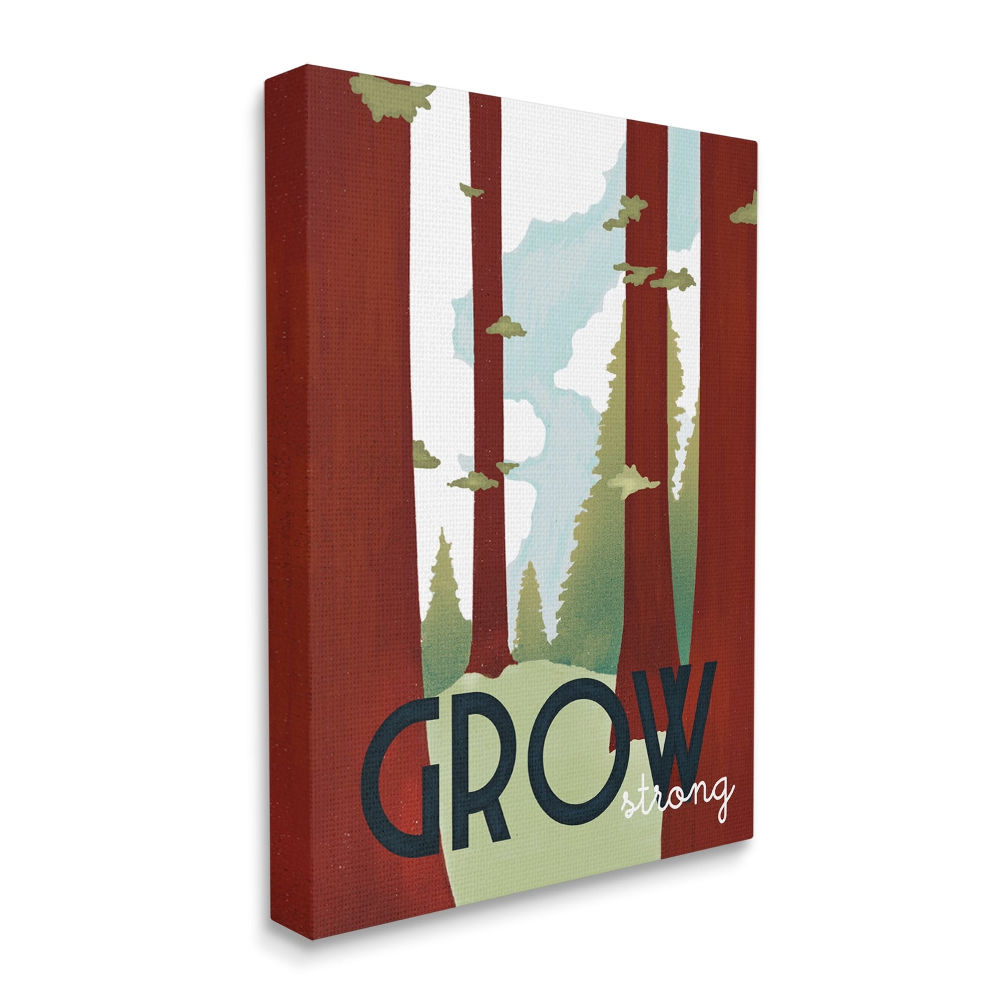 Stupell Industries Grow Strong Forest Trees Pines Landscape Motivational Phrase,16 x 20, Design by Daphne Polselli