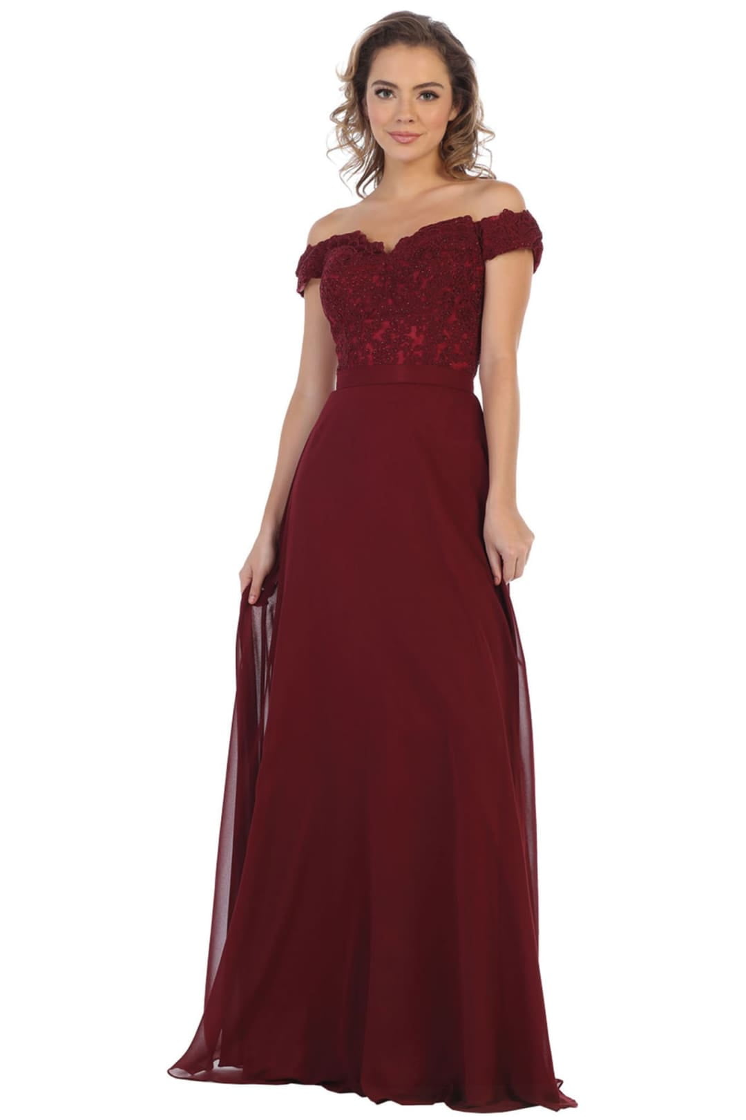 Formal Dress Shops Inc Off The Shoulder Prom Dress FDS1601 Burgundy Size 6