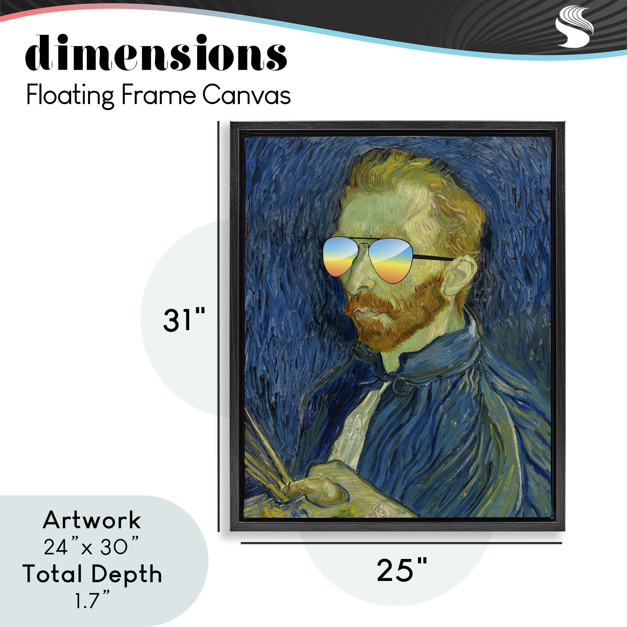 Funny Van Gogh Sunglasses Black Framed Floater Canvas Wall Art, design by Masters Redux