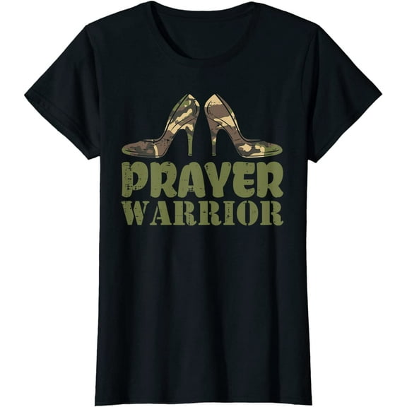 Womens Camo Heels Prayer Warrior Faith God Jesus Christian Women T-Shirt